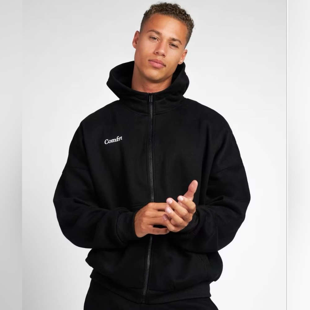 Comfrt Cloud Hoodie Medium Black Midnight Full Zip Up Jacket Fleece Sweatshirt